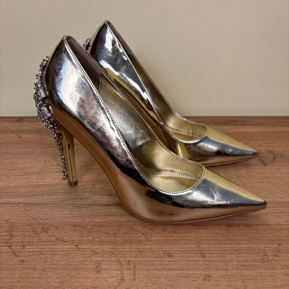 DUNE LONDON Audleys Pointed Toe Pumps Gold Women Size 36 Rhinestone Floral Party